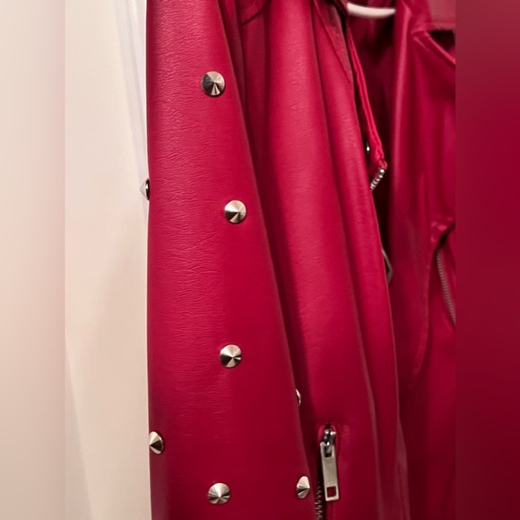 Leather Spike Studded Red Leather Jacket - Picture 8 of 10